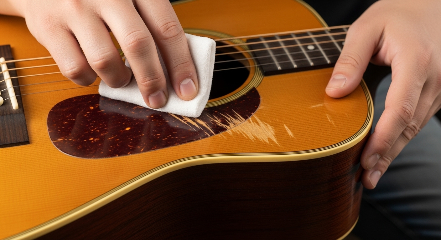 Wie man Kratzer auf der Gitarrendecke entfernt